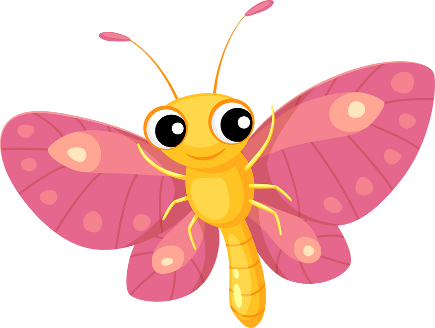 Pink butterfly cartoon character, cute insect bug